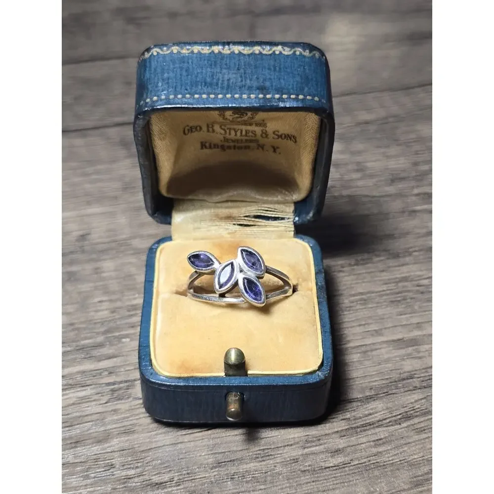 Antique Empty Blue Presentation Ring Box Push Button Made Germany Styles & sons